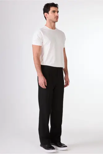 Black Men's Regular Fit Plain Classic Trousers - 98178 - DUFY (1)