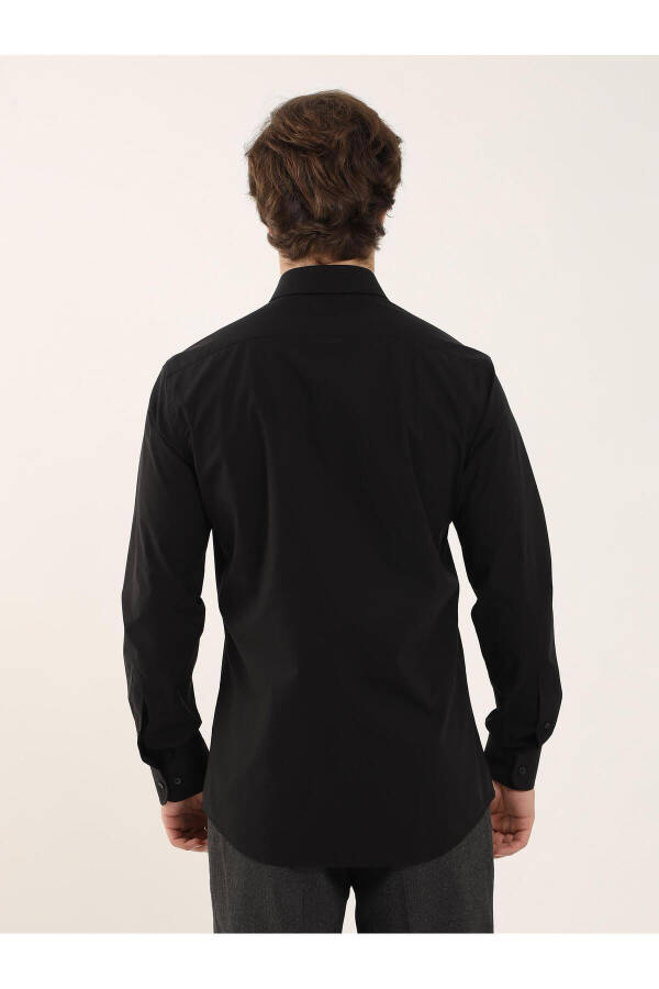 Black Men's Slim Fit Plain Classic Collar Long Sleeve Shirt - 103134 - 10