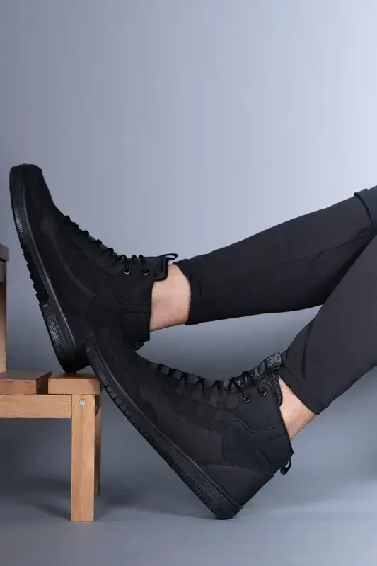 Black Men's Sneaker Boot-Black - 2