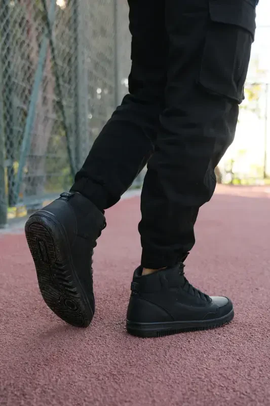 Black Men's Sneaker Boot-Black - 4