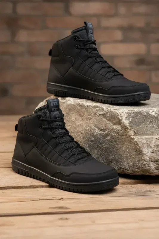 Black Men's Sneaker Boot-Black - 8