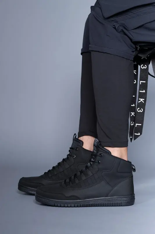 Black Men's Sneaker Boot-Black - 5