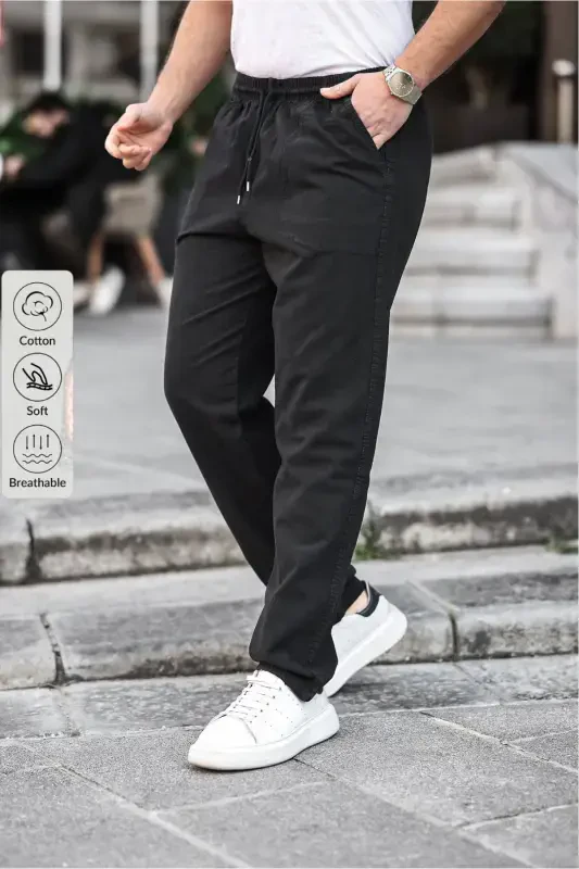 Black Men's Summer Linen Blend Relaxed Trousers - COMBİNE MİCHAİL