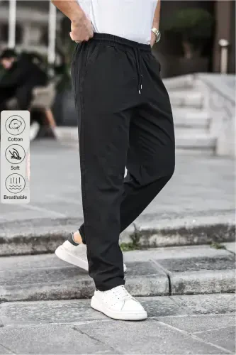 Black Men's Summer Linen Blend Relaxed Trousers - COMBİNE MİCHAİL (1)