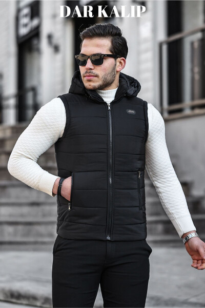 Black Men's Waterproof Puffer Padded Seasonal Spring Removable Hood Vest Jacket - 2