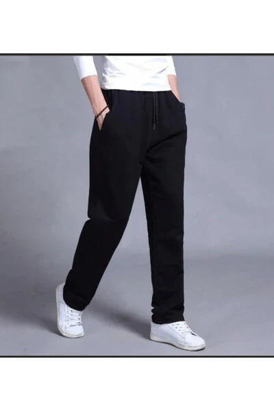 Black Men's Wide Leg Straight Leg Sweatpants - FİTGO