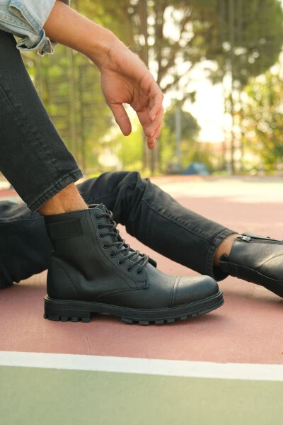 Black Men's Zipper Boots - RICCON