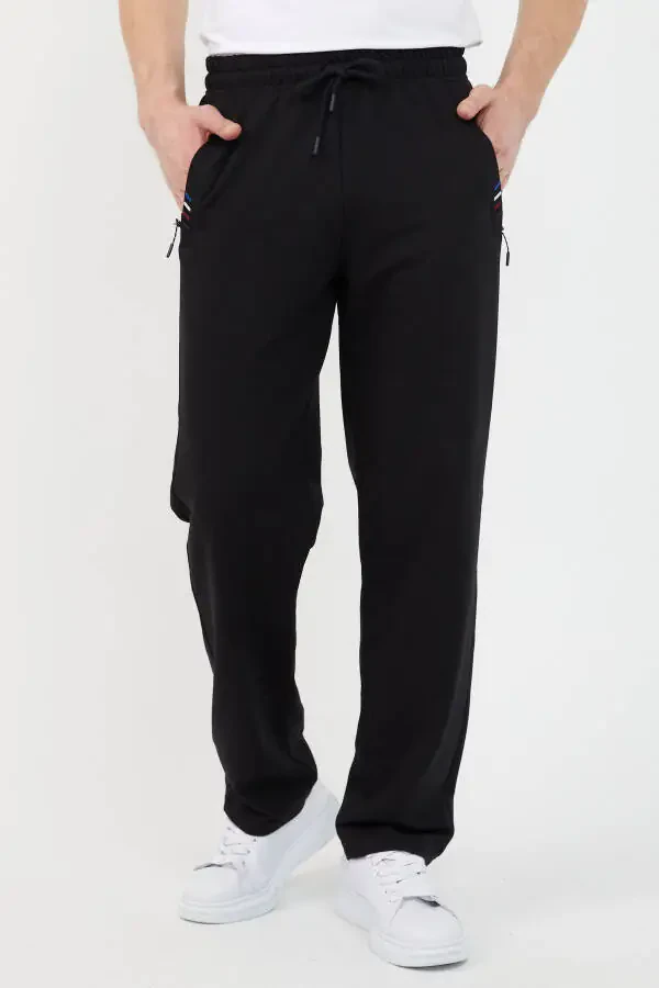 Black Men's Zippered Sweatpants - 1