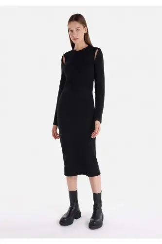 Black midi dress for women - 5
