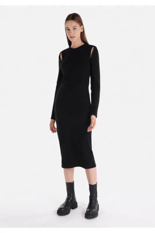 Black midi dress for women - 5