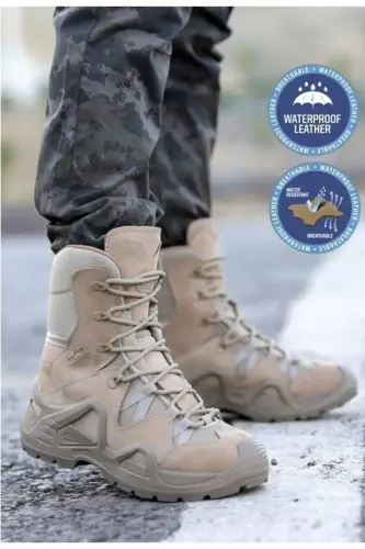 Black Military boot WATERPROOF Winter Men's Trekking Sneaker Water&Cold Proof thermal Tactical boot-beige 