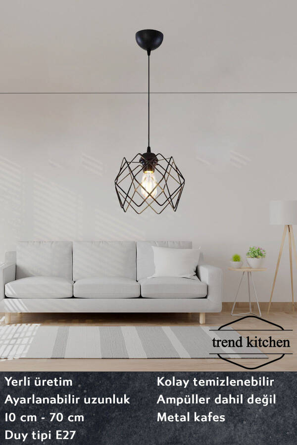 Black Multi-Square Single Pendant Chandelier - 1