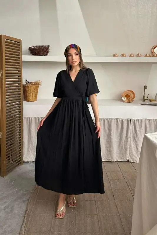 Black Muslin Long Dress - 2