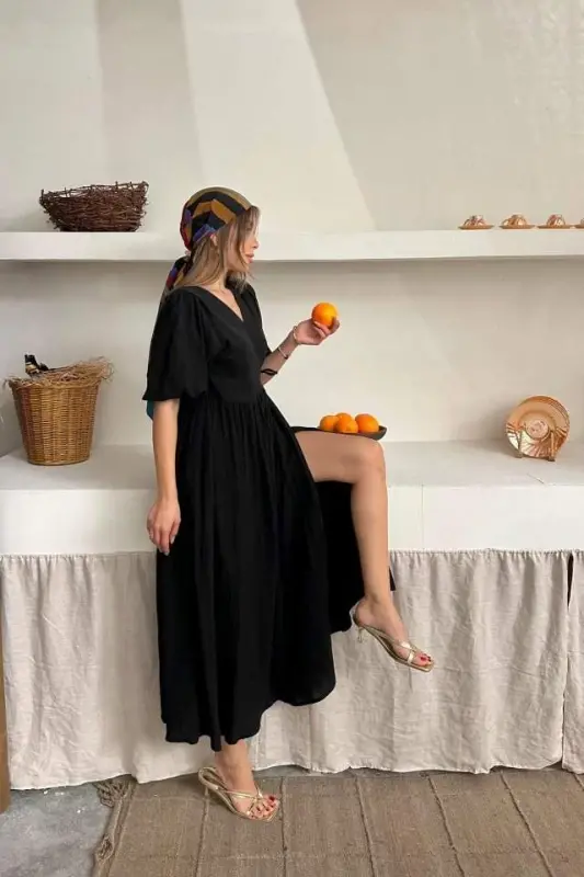 Black Muslin Long Dress - 4