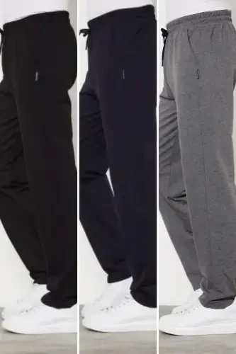 Black-Navy-Anthracite 3-Pack Men's Straight Leg Relaxed Fit Sweatpants Premium Fabric-Black - 1