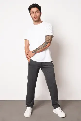 Black-Navy-Anthracite Men's Zipper Pocket Embroidered Detail Straight Leg Relaxed Fit 3-Piece Sweatpants-Black - 5