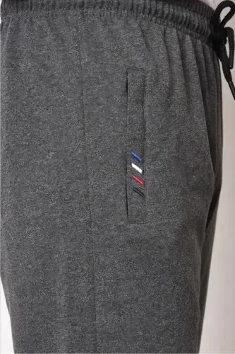 Black-Navy-Anthracite Men's Zipper Pocket Embroidered Detail Straight Leg Relaxed Fit 3-Piece Sweatpants-Black - 6