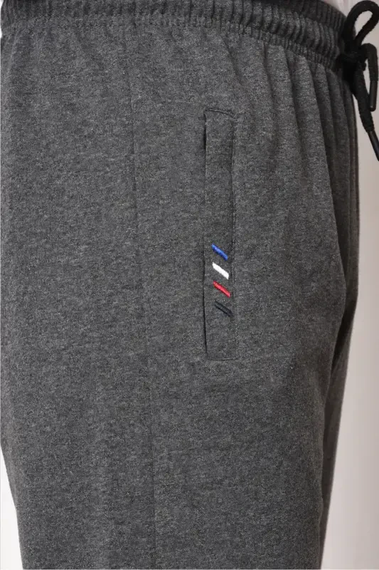 Black-Navy-Anthracite Men's Zipper Pocket Embroidered Detail Straight Leg Relaxed Fit 3-Piece Sweatpants-Black - 6