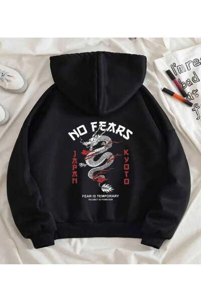 Black No Fears Front-Back Printed Kids Hoodie - 1