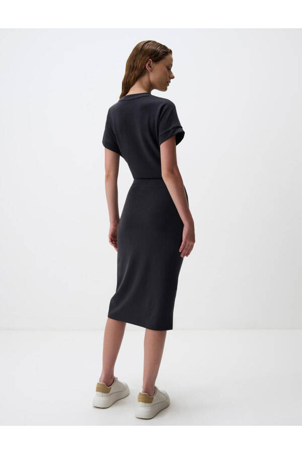 Black Normal Waist Basic Midi Skirt - 6