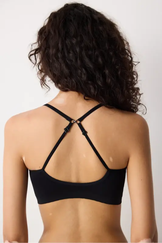 Black Nu Basic Covered Seamless Wireless Bra-Black - 5