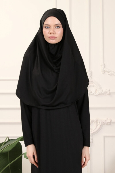 Black One Piece Easy To Use Self Bonnet Prayer Dress - 2