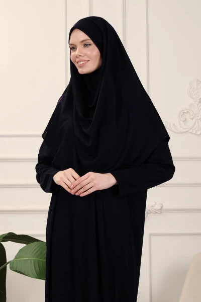 Black One-Piece Easy To Wear Instant Hijab Prayer Dress - TRANSACOUSTIC (1)