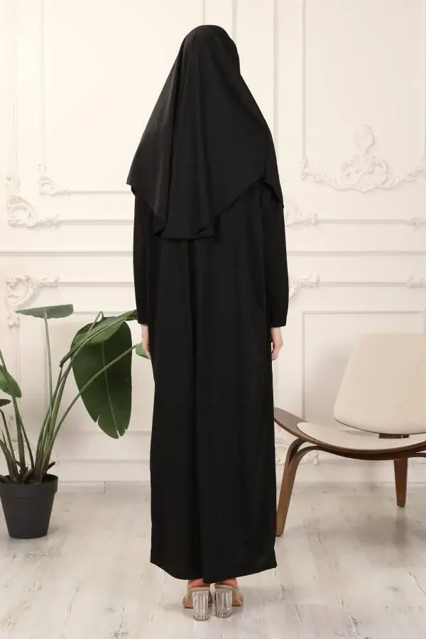 Black One-Piece Easy To Wear Instant Hijab Prayer Dress - 8