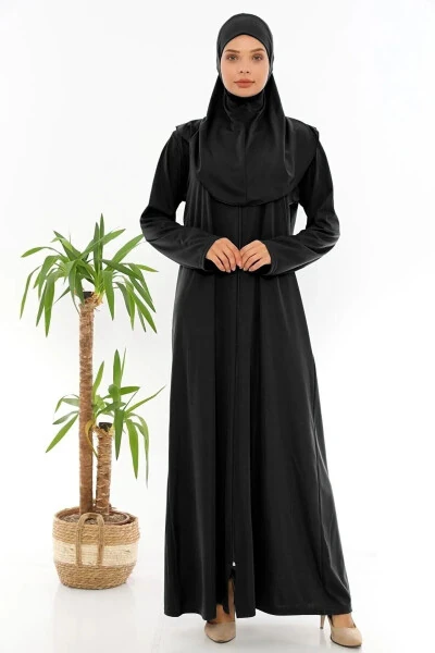 Black One-Piece Prayer Dress with Zipper, Anti-Slip - MEDIPEK