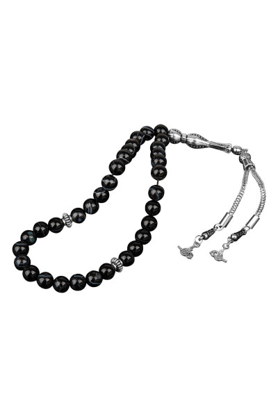 Black Onyx Prayer Beads (33 beads - 8mm) - OSMANLI DOĞAL TAŞ (1)