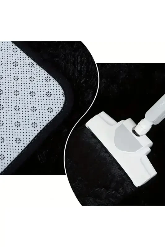 Black Oval Postal Carpet Plush Soft Non-slip Dot Base Antibacterial-Black - 2