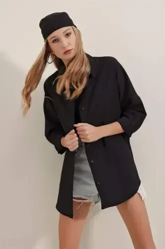 Black Oversize Long Basic Shirt 3900 - 3