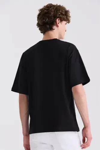 Black Oversized T-shirt with Printed Writing and Bike Neck - 4
