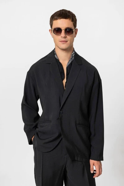 Black Oversized Unlined Men's Blazer Jacket - 7