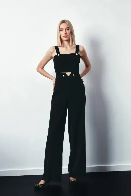 Black Pants with Waist Detail - Sateen