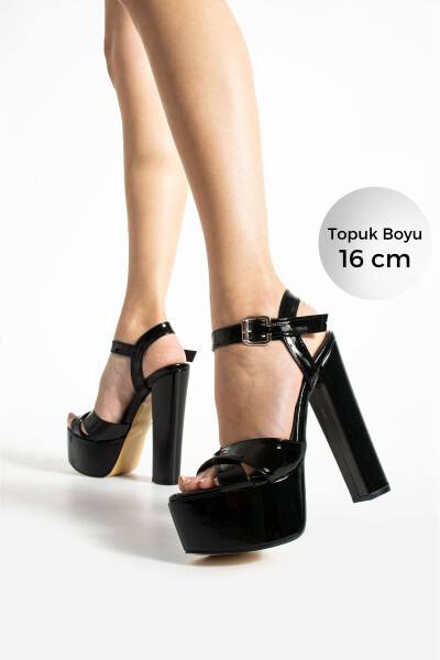 Black Patent Leather Platform Shoes 7-9600 16cm - 1