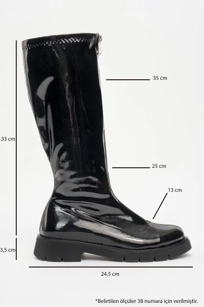 Black patent leather women's boots with front zipper. - 4
