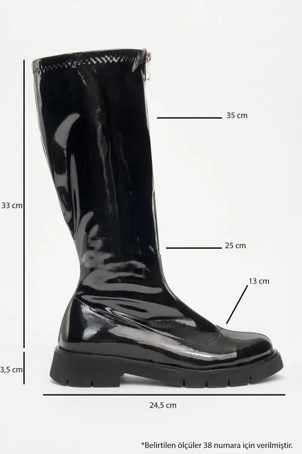 Black patent leather women's boots with front zipper. - 4