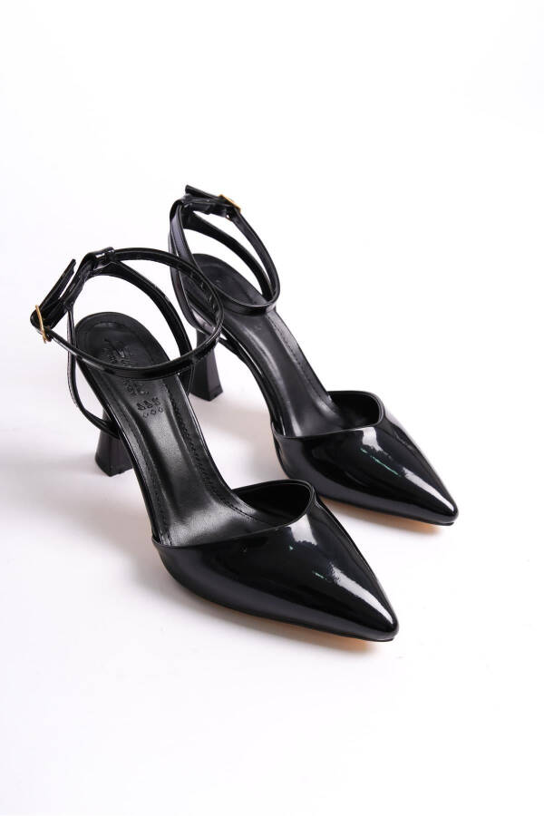 Black Patent Leather Women's High Heel Shoes Pointed Toe Buckle - 7