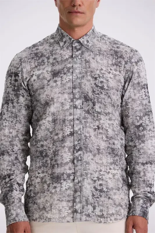 Black Pattern Button Down Collar Comfort Fit Shirt - 3