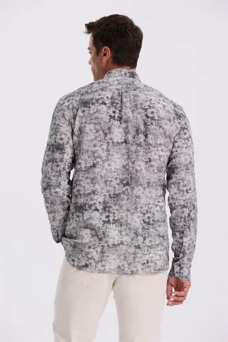 Siyah Desenli Düğmeli Yaka Comfort Fit Gömlek - 4