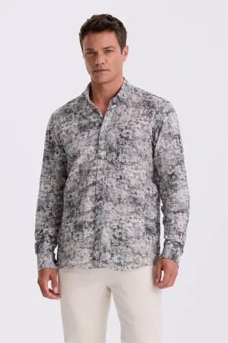 Black Patterned Button Down Collar Comfort Fit Shirt 