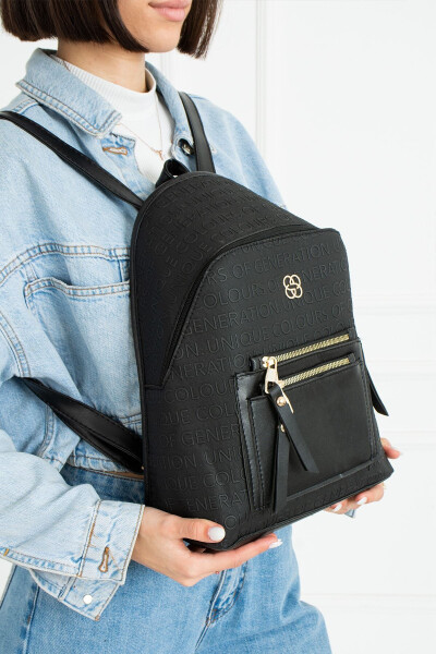 Black Patterned Pocket Detail Backpack - 10