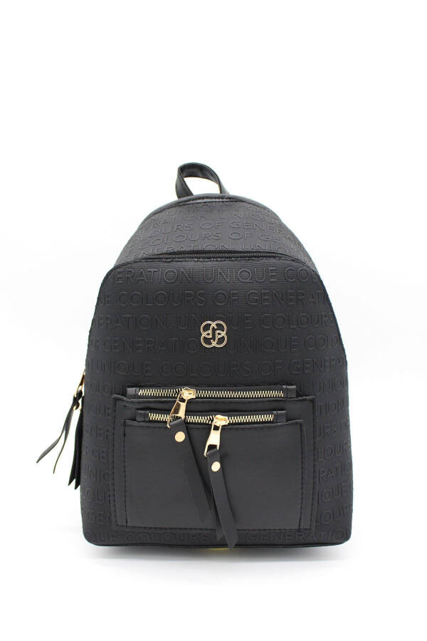 Black Patterned Pocket Detail Backpack - 12