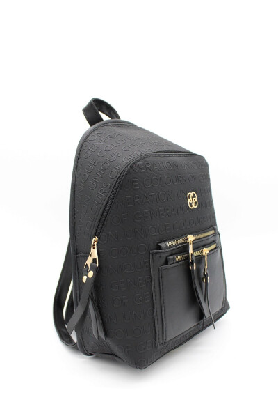 Black Patterned Pocket Detail Backpack - 13