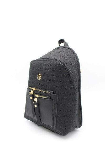 Black Patterned Pocket Detail Backpack - 14