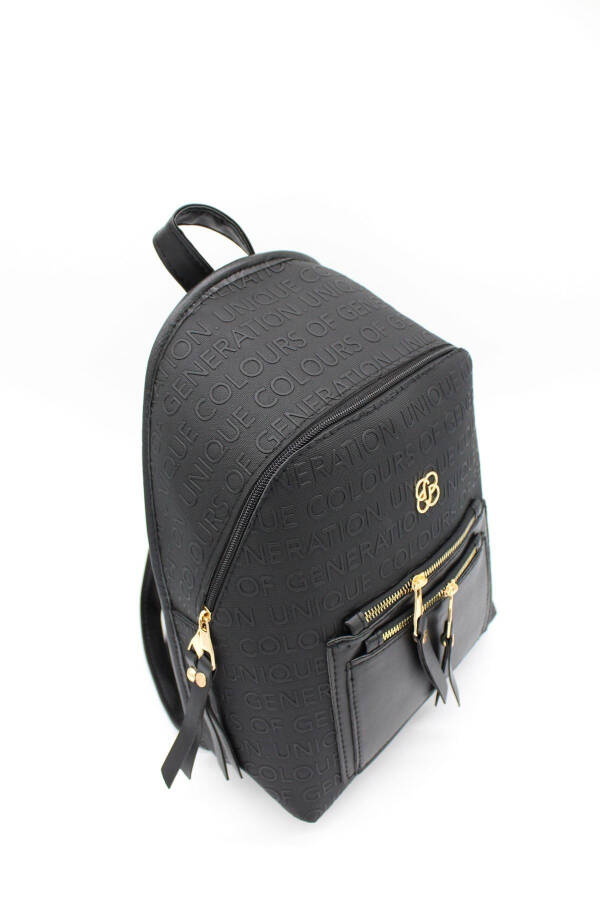 Black Patterned Pocket Detail Backpack - 15