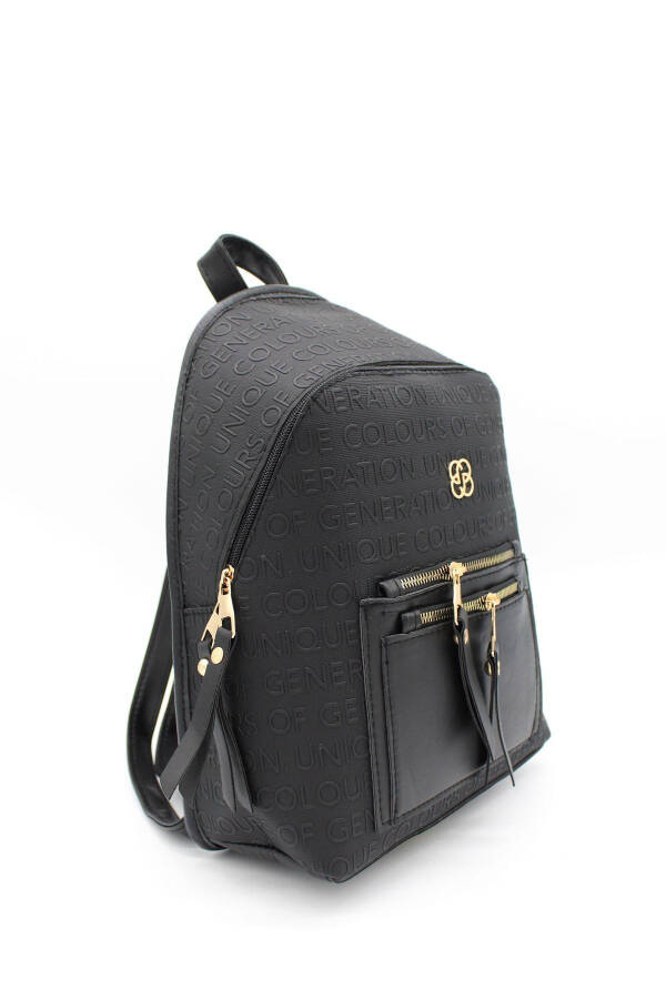 Black Patterned Pocket Detail Backpack - 5