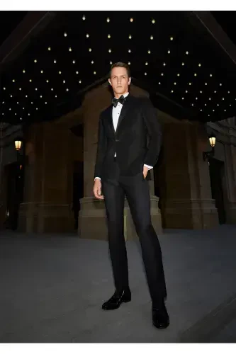 Black Patterned Thin&taller Slim Fit Double-Breasted Woven Tuxedo Suit - 1