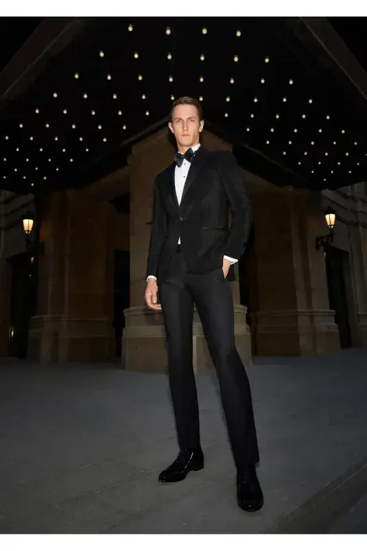 Black Patterned Thin&taller Slim Fit Double-Breasted Woven Tuxedo Suit - 1